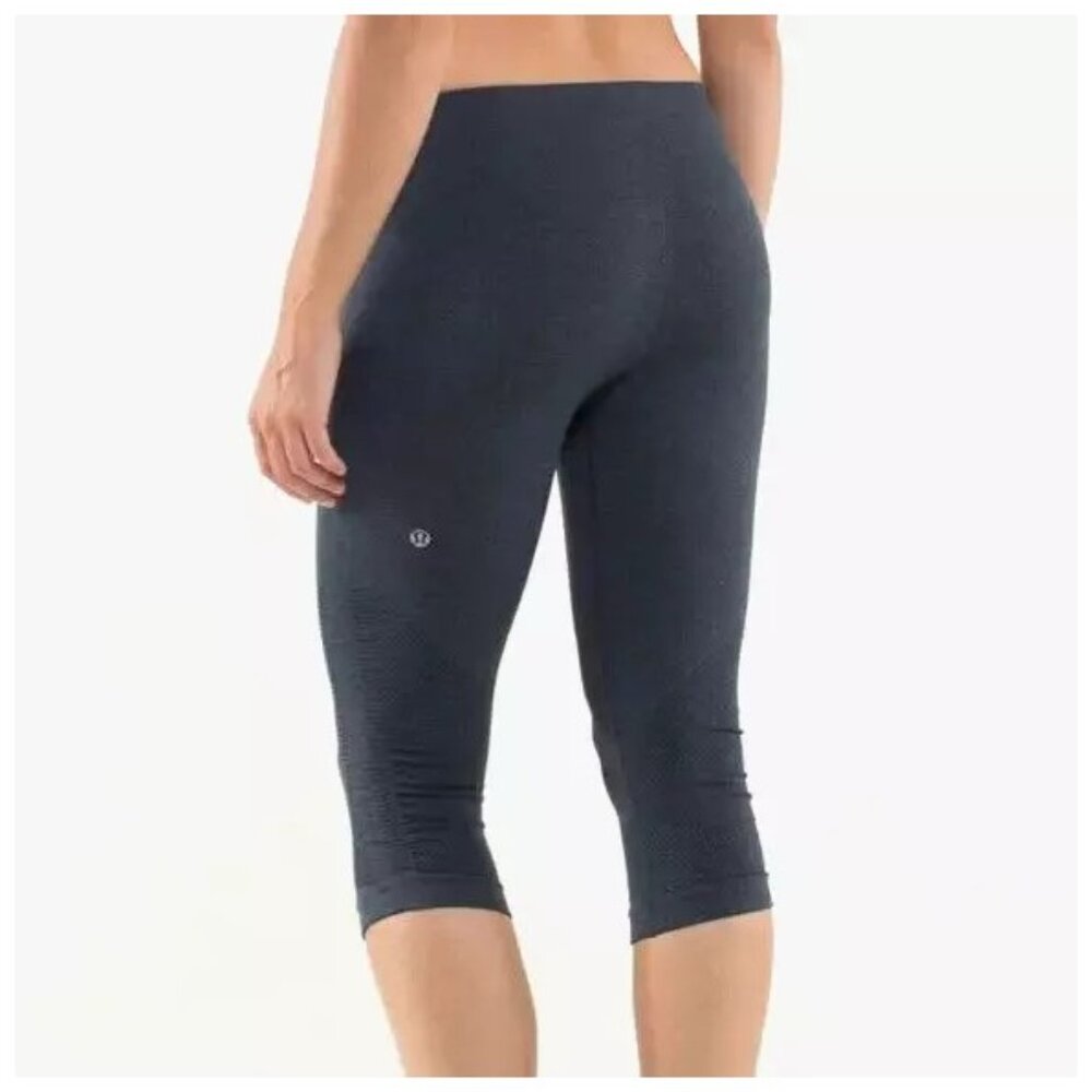 Lululemon In The Flow Blue Ruched Crop Leggings Workout Gym Yoga Running